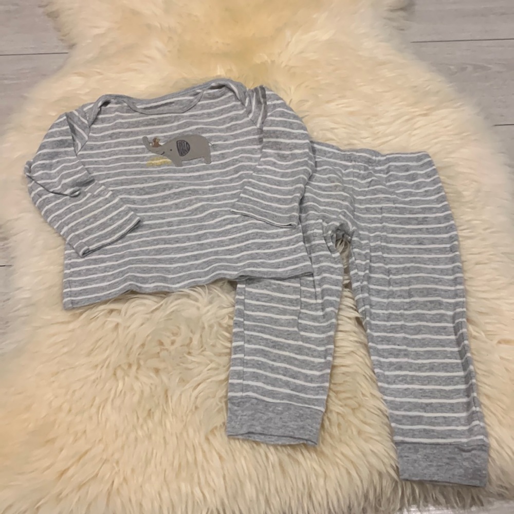 Child of Mine Gray/White Striped Casual Matching Long-Sleeve & Pants Set in 18M